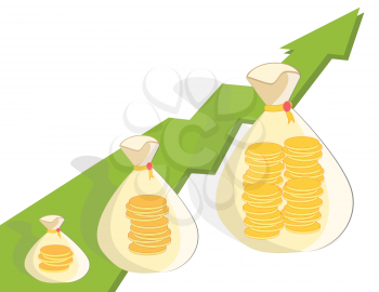 Growing Bags with coins as earning business concept - vector EPS image