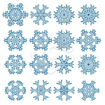 set of snowflakes isolated on white