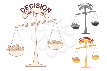 Pluses and Minuses on Decision Scale conceptual vector image.