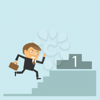Businessman running to get target. Success and goal achievement concept. Vector character illustration.
