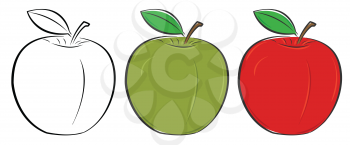 Green, red and outlined apple set. Healthy food concept. Vector illustration.