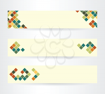 Light horizontal banners with squares color ornament and copyspace for your text vector background