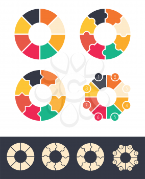 8 steps cycles circles for infographic set colored and monocolor vector design illustration