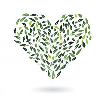 abstract heart symbol from green leaves environment protection eco concept vector illustration