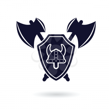 viking shield helmet swords protection logo abstract vector illustration