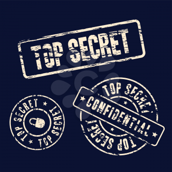 top secret stamp set on dark background abstract vector illustration