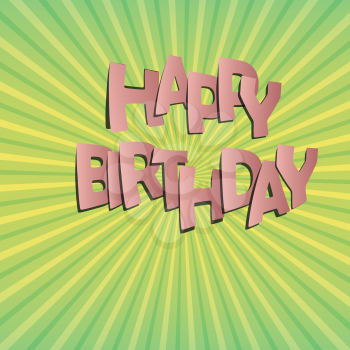 happy birthday text over bright green rays background vector illustration