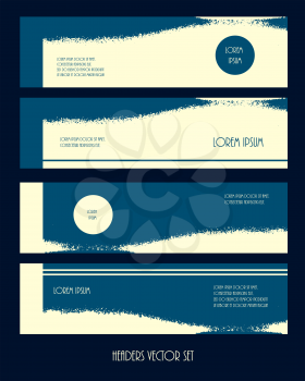 Set of horizontal headers. Vector illustration. Web banners template. Promotion card layout. Creative grunge menu collection.
