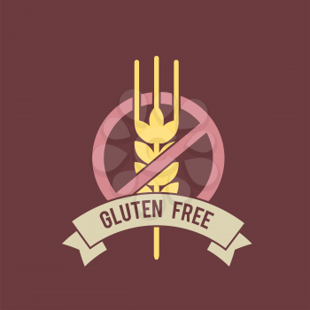 Gluten free inscription with stop sign and wheat symbol. Vector illustration. Meal ingredients healthcare emblem.