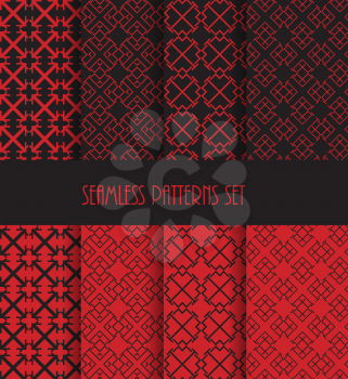Stylish seamless pattern set. Endless oriental ornament. Repeatable geometric style. Decorative line tile backgrounds. Vector illustration. Fashion fabric ornament collection. 