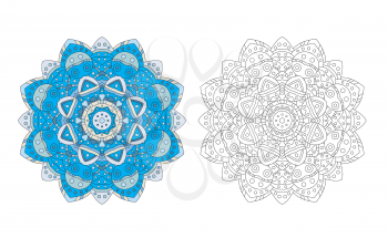 Mandala zentangle coloring page antistress adult drawing absract flower pattern. Vector illustration. Relax drawing template.