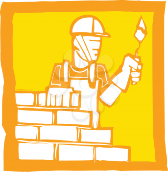 Royalty Free Clipart Image of a Mason Laying Bricks