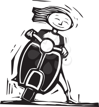 Royalty Free Clipart Image of a Girl Riding a Scooter