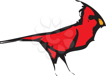 Woodcut style image of a red cardinal bird.