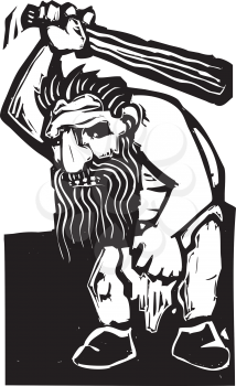 Giant troll with a huge club rendered in a woodcut style.
