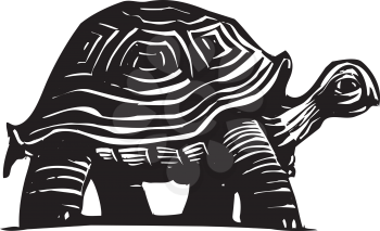 Royalty Free Clipart Image of a Woodcut Style of a Turtle