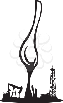 Spoon Pouring oil onto an Oil Drill and pump jack.