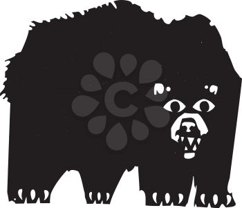 Woodcut style image of a a growling black bear.