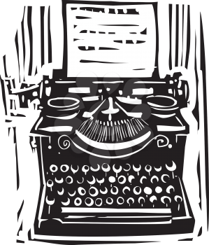Woodcut style image of a manual typewriter