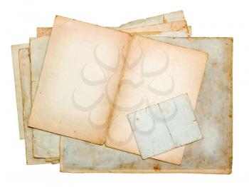 stack of old paper sheets and cards isolated on white background