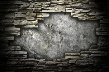 stone wall with a large hole in the middle of a grunge style