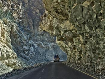 Mountain road among the rocks. Himalayas, Leh, Northern India