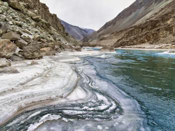 Zanskar mountain river in the winter. Himalayas, northern India