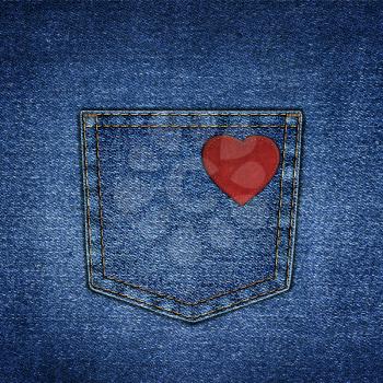 background simple denim with pocket and red leather heart 