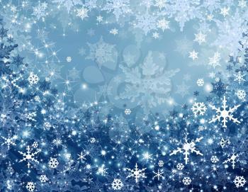 Royalty Free Clipart Image of Snowflakes on a Wintery Background