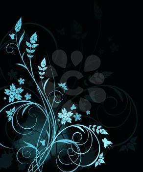 Royalty Free Clipart Image of a Flourish on a Dark Background