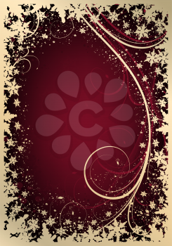 Red Christmas background with winter ornate and snowflakes