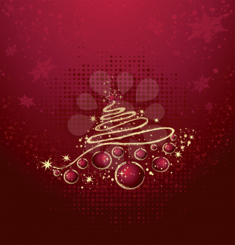 Christmas background with tree, balls  and snowflakes