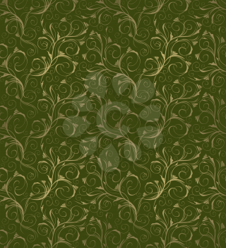 Seamless vector green and gold beauty decorative floral ornament