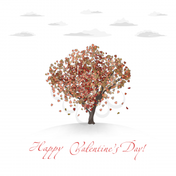 Valentines Card With Love Tree And Clouds