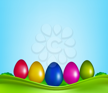 Easter Background With Color Eggs And Fields