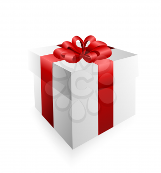 Vector Gift Box With Red Ribbon On A White Background