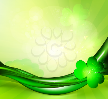 St. Patrick's background With Green Waved Lines And Clover