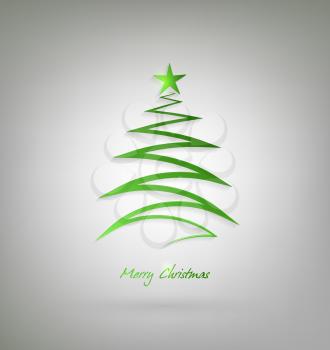 Christmas Design Tree With Star And Shadow On A Gray Background