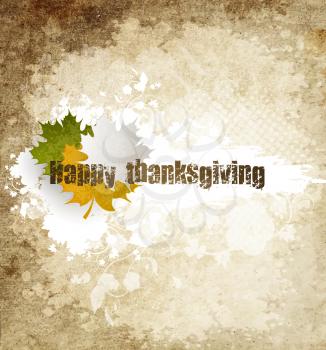 Grunge Happy Thanksgiving Holiday Background With Maple Leaves