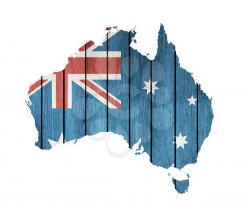 Australian Map With Wooden Flag On A White Background