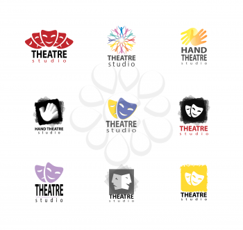 Set Of Theatre Studio Logo Design With Hand And Mask