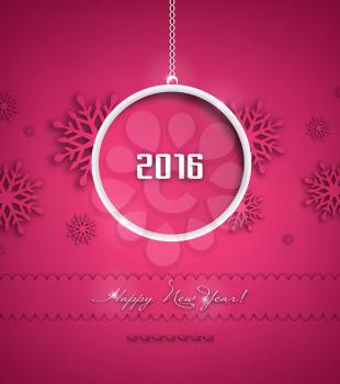 Happy 2016 Holidays Background With Ball, Snowflakes And Title Inscription With Shadows