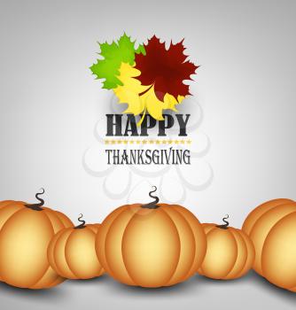Thanksgiving Day Background With Pumpkins, Leafs And Title Inscription