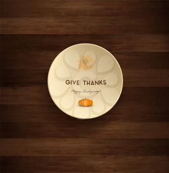 Thanksgiving Day Wooden Background With  Plate And Title Inscription