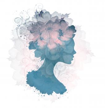 Abstract Design Vintage Grunge Beautiful Silhouette Floral Woman 