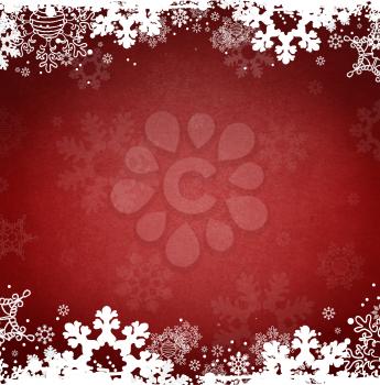 Winter Holiday Christmas And New Year Grunge Ice Snowflakes Red Background  