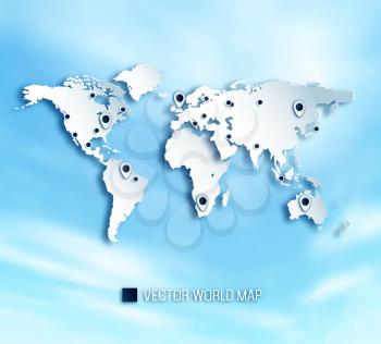 3D World Map With Shadows And Marks On A Cloud Sky Background