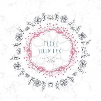 Abstract Cute Floral Design With Flowers, Leaves And Place For Text