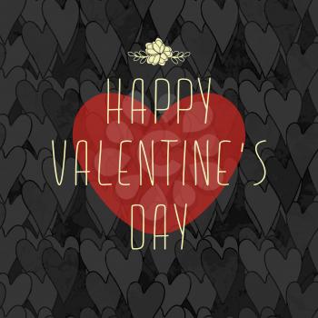 Grunge Dirty Valentine's Card With Seamless Pattern With Hearts