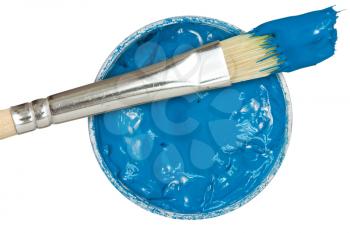 Blue paint with paintbrush. Isolated on white background.
